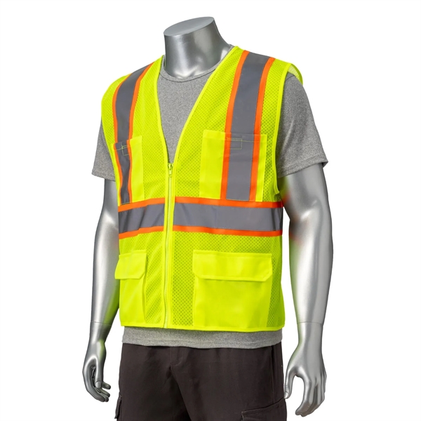 Hi Vis Class 2 Reflective Tape Safety Zipper Vest 4 Pockets - Hi Vis Class 2 Reflective Tape Safety Zipper Vest 4 Pockets - Image 1 of 5