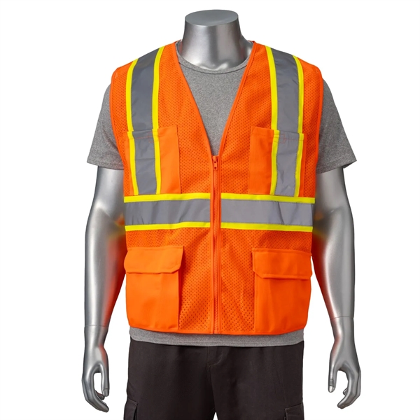 Hi Vis Class 2 Reflective Tape Safety Zipper Vest 4 Pockets - Hi Vis Class 2 Reflective Tape Safety Zipper Vest 4 Pockets - Image 3 of 5