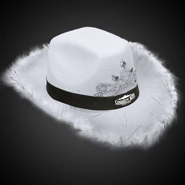 White Light Up Cowboy Hat w/ Tiara and Feather - White Light Up Cowboy Hat w/ Tiara and Feather - Image 2 of 3