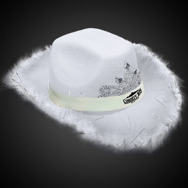 White Light Up Cowboy Hat w/ Tiara and Feather - White Light Up Cowboy Hat w/ Tiara and Feather - Image 3 of 3