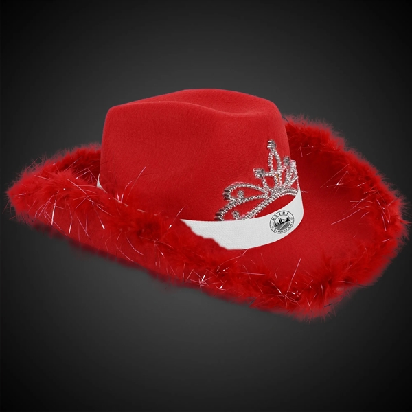 Red Light Up Cowboy Hat w/ Tiara and Feather - Red Light Up Cowboy Hat w/ Tiara and Feather - Image 3 of 3