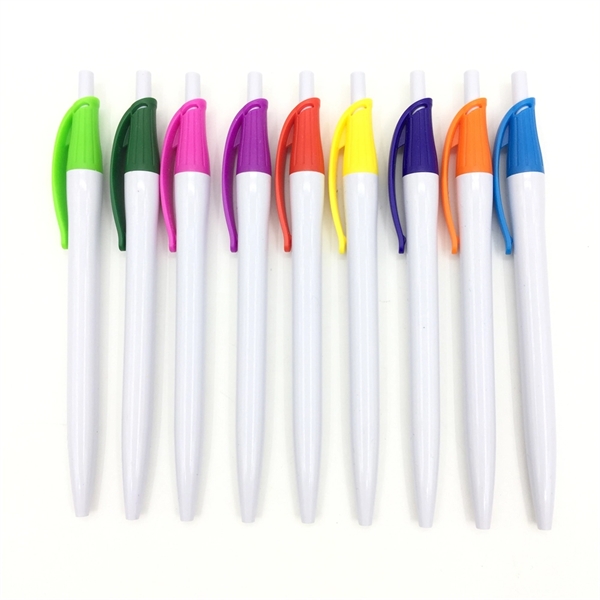 simple look white barrel plastic ball pen with color trim - simple look white barrel plastic ball pen with color trim - Image 0 of 5
