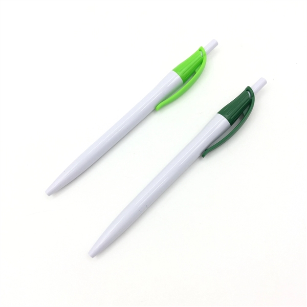 simple look white barrel plastic ball pen with color trim - simple look white barrel plastic ball pen with color trim - Image 1 of 5