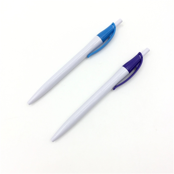simple look white barrel plastic ball pen with color trim - simple look white barrel plastic ball pen with color trim - Image 2 of 5