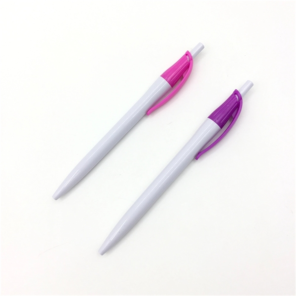 simple look white barrel plastic ball pen with color trim - simple look white barrel plastic ball pen with color trim - Image 3 of 5
