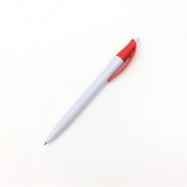 simple look white barrel plastic ball pen with color trim - simple look white barrel plastic ball pen with color trim - Image 5 of 5