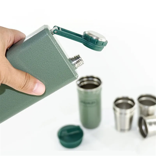 Stainless Steel Shot Glass And Flask Gift Set - Stainless Steel Shot Glass And Flask Gift Set - Image 1 of 5