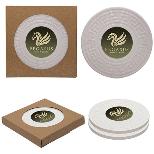 Round Greek Key Absorbent Stone Coaster Duo - Round Greek Key Absorbent Stone Coaster Duo - Image 0 of 0