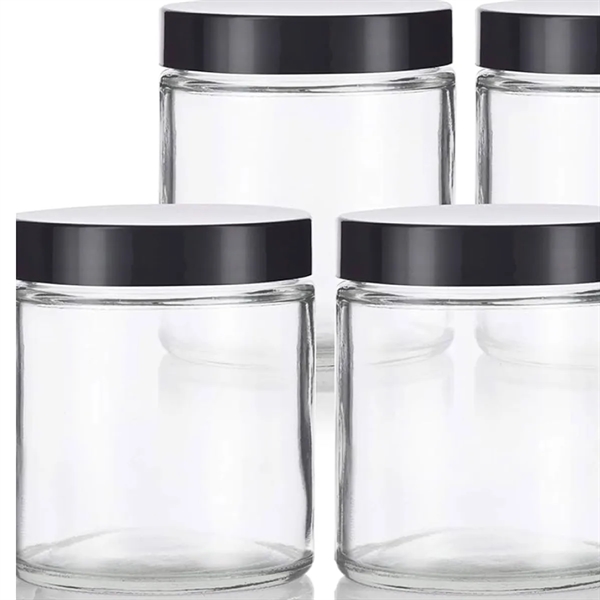 4 oz Clear cosmetic bottle Glass Jar with black lid - 4 oz Clear cosmetic bottle Glass Jar with black lid - Image 0 of 3