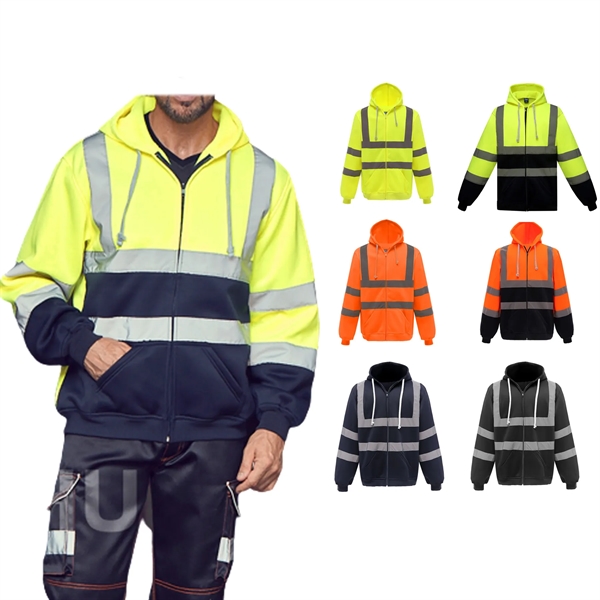 Hi Viz Reflective Safety Fleece Hoodie - Hi Viz Reflective Safety Fleece Hoodie - Image 1 of 7