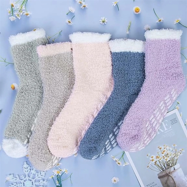 Fuzzy Winter Warm Soft Slipper Non Slip Grip Cozy Sleep Sock - Fuzzy Winter Warm Soft Slipper Non Slip Grip Cozy Sleep Sock - Image 2 of 2