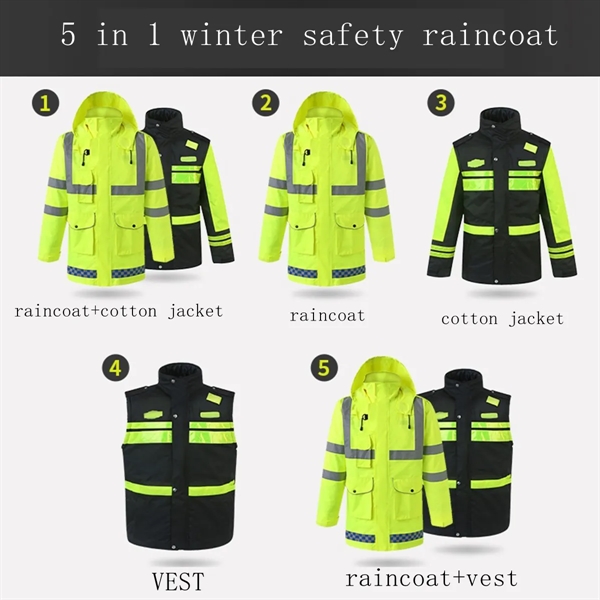 Winter Safety Jacket Reflective Raincoat 5 in 1 High Vis - Winter Safety Jacket Reflective Raincoat 5 in 1 High Vis - Image 1 of 7
