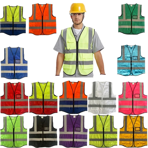 High Visibility Reflective Vest with Pockets and Zipper - High Visibility Reflective Vest with Pockets and Zipper - Image 0 of 3