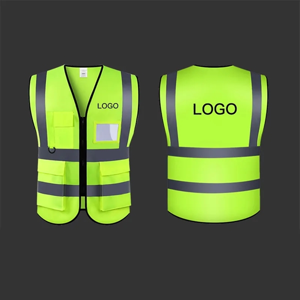 High Visibility Reflective Vest with Pockets and Zipper - High Visibility Reflective Vest with Pockets and Zipper - Image 1 of 3