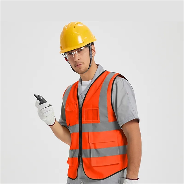 High Visibility Reflective Vest with Pockets and Zipper - High Visibility Reflective Vest with Pockets and Zipper - Image 3 of 3