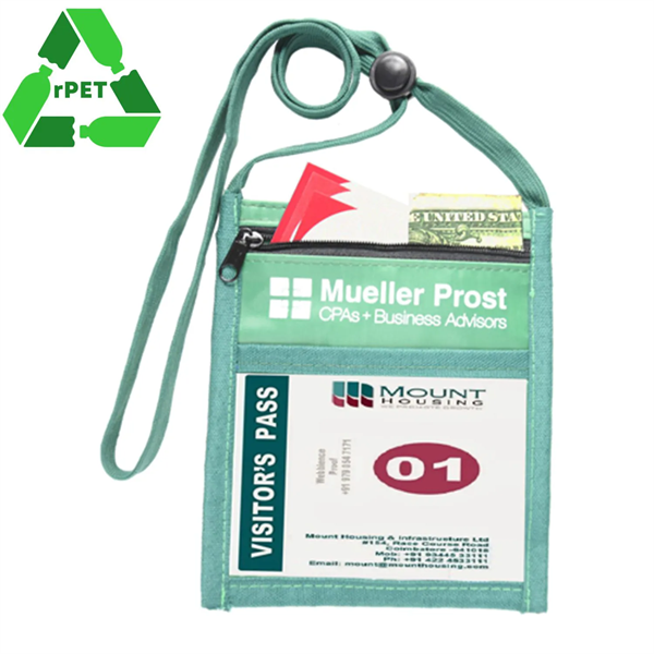 RPET Recycled Neck Wallet With Front Zipper Pocket