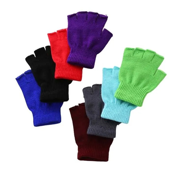 Half Finger Gloves Winter Knit Touchscreen Warm Mittens - Half Finger Gloves Winter Knit Touchscreen Warm Mittens - Image 2 of 7