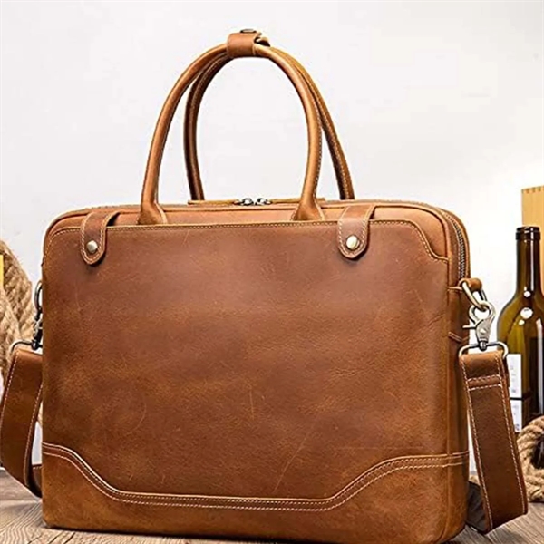 15.6 Inch Laptop Genuine Leather Men's Handbag Briefcase - 15.6 Inch Laptop Genuine Leather Men's Handbag Briefcase - Image 6 of 6