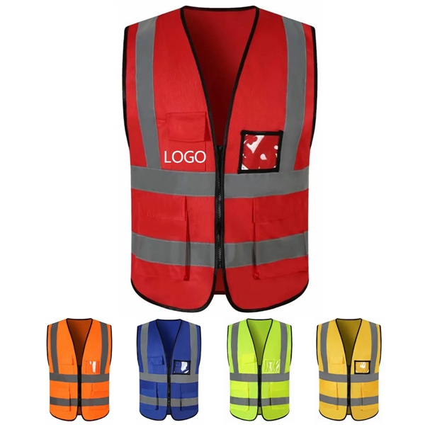 Safety Reflective Vest with Pockets and Zipper - Safety Reflective Vest with Pockets and Zipper - Image 0 of 5