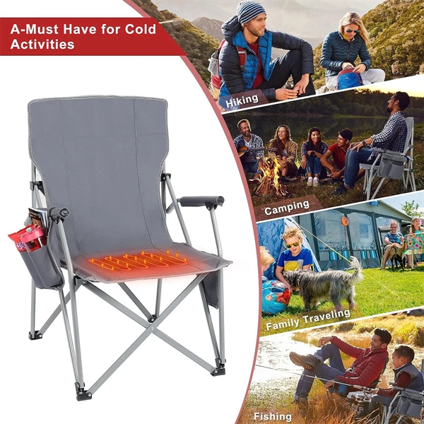 USB Heated Portable Folding Camping Lawn Chairs with Armrest - USB Heated Portable Folding Camping Lawn Chairs with Armrest - Image 4 of 5