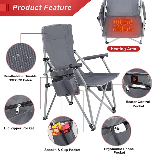 USB Heated Portable Folding Camping Lawn Chairs with Armrest - USB Heated Portable Folding Camping Lawn Chairs with Armrest - Image 5 of 5