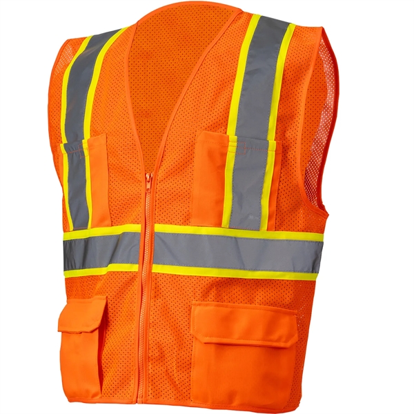 Hi Vis Class 2 Reflective Zipper Mesh Safety Vest 4 Pockets - Hi Vis Class 2 Reflective Zipper Mesh Safety Vest 4 Pockets - Image 3 of 8