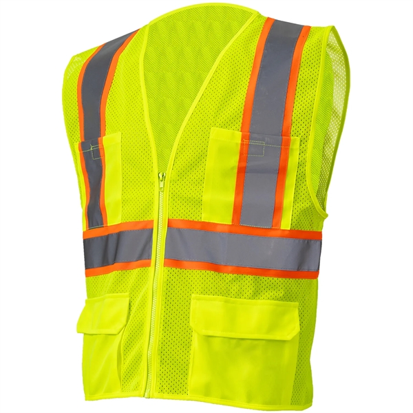 Hi Vis Class 2 Reflective Zipper Mesh Safety Vest 4 Pockets - Hi Vis Class 2 Reflective Zipper Mesh Safety Vest 4 Pockets - Image 7 of 8