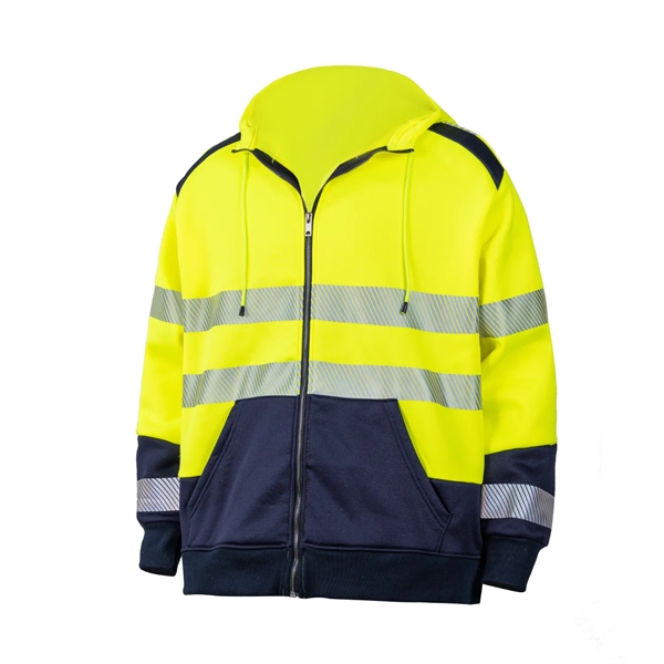 Hi Vis Class 3 Segmented Tape Safety Zipper Hoodie w/ Pocket - Hi Vis Class 3 Segmented Tape Safety Zipper Hoodie w/ Pocket - Image 1 of 2