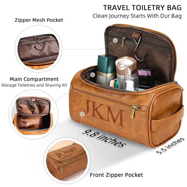 Custom Men Leather Toiletry Bag - Custom Men Leather Toiletry Bag - Image 1 of 4