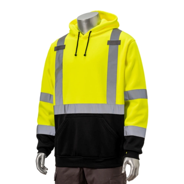 Hi Vis Class 3 Reflective Tape Safety Hoodie w/ Radio Tabs - Hi Vis Class 3 Reflective Tape Safety Hoodie w/ Radio Tabs - Image 1 of 2
