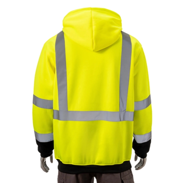 Hi Vis Class 3 Reflective Tape Safety Hoodie w/ Radio Tabs - Hi Vis Class 3 Reflective Tape Safety Hoodie w/ Radio Tabs - Image 2 of 2