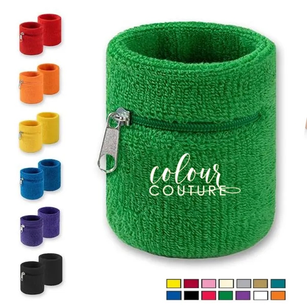 Cotton Sweatband Wristband With Zipper Pouch - Cotton Sweatband Wristband With Zipper Pouch - Image 0 of 3