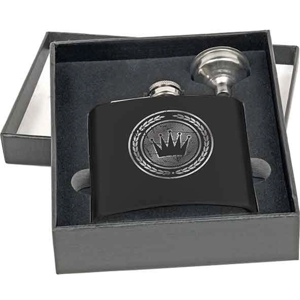 6 oz Black Stainless Steel Flask Gift Set - 6 oz Black Stainless Steel Flask Gift Set - Image 0 of 1