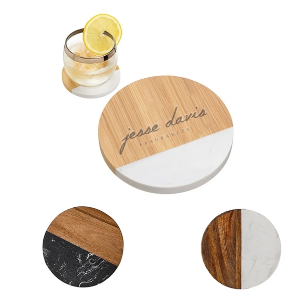 Renewable Bamboo/Marble Circular Coaster - Renewable Bamboo/Marble Circular Coaster - Image 0 of 3