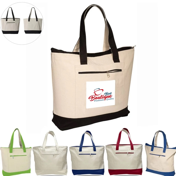 Zippered Heavy Cotton Canvas Boat Tote Bag - Zippered Heavy Cotton Canvas Boat Tote Bag - Image 0 of 4