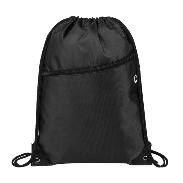 Heavy Duty Drawstring Backpack With Front Zipper 420D - Heavy Duty Drawstring Backpack With Front Zipper 420D - Image 3 of 11