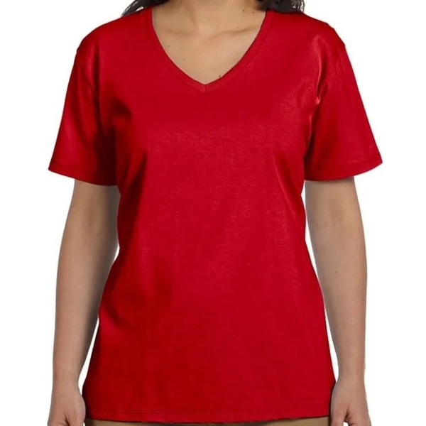 Hanes Ladies 5.2 Oz. ComfortSoft&reg; V-Neck Cotton T-Shirt - Hanes Ladies 5.2 Oz. ComfortSoft&reg; V-Neck Cotton T-Shirt - Image 3 of 5