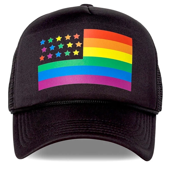 Custom LGBTQ Pride Embroidered Foam Trucker Hats - Custom LGBTQ Pride Embroidered Foam Trucker Hats - Image 0 of 1