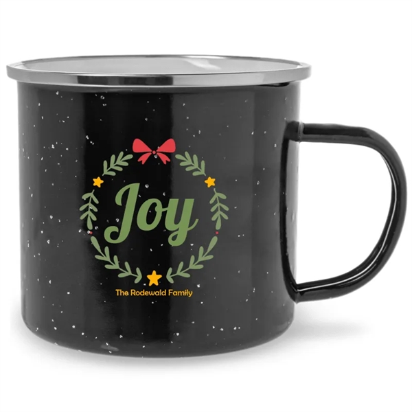 Personalized 16oz Christmas Joy Wreath Campfire Metal Mugs - Personalized 16oz Christmas Joy Wreath Campfire Metal Mugs - Image 0 of 1