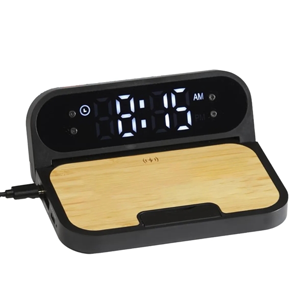 Bamboo 2-in-1 Wireless Charging Pad with Digital Clock - Bamboo 2-in-1 Wireless Charging Pad with Digital Clock - Image 4 of 6