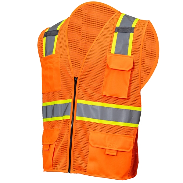 Hi-Viz Class 2 Reflective Tape Safety Zipper Vest 4 Pockets - Hi-Viz Class 2 Reflective Tape Safety Zipper Vest 4 Pockets - Image 2 of 6