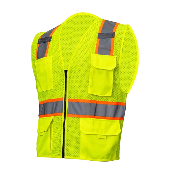 Hi-Viz Class 2 Reflective Tape Safety Zipper Vest 4 Pockets - Hi-Viz Class 2 Reflective Tape Safety Zipper Vest 4 Pockets - Image 5 of 6