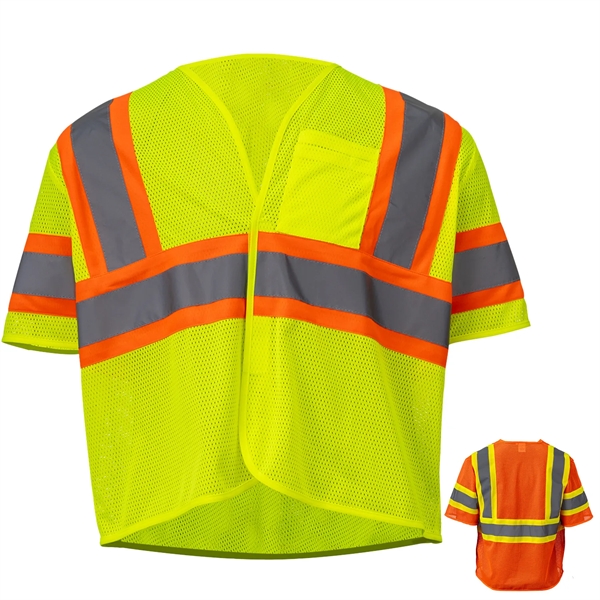 Hi Vis Reflective Tape Mesh Class 3 Safety Hook & Loop Vest - Hi Vis Reflective Tape Mesh Class 3 Safety Hook & Loop Vest - Image 0 of 8