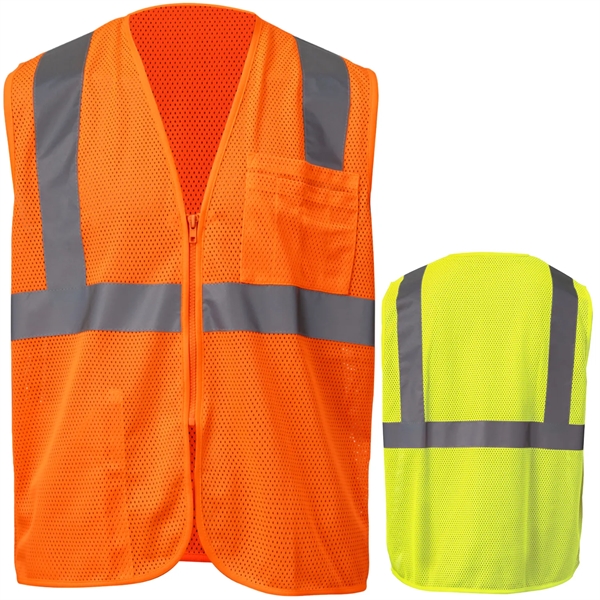 High Viz Reflective Mesh Safety Workwear Zipper Vest Pockets - High Viz Reflective Mesh Safety Workwear Zipper Vest Pockets - Image 0 of 6