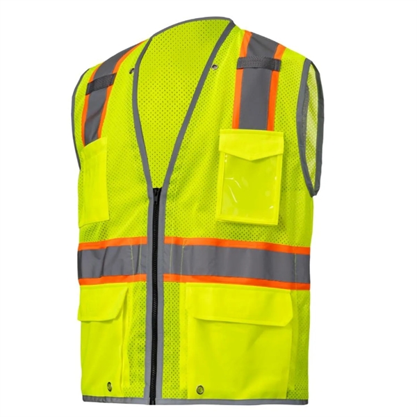 High Viz Reflective Piping-X Back Safety Mesh Zipper Vest - High Viz Reflective Piping-X Back Safety Mesh Zipper Vest - Image 2 of 7