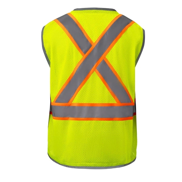 High Viz Reflective Piping-X Back Safety Mesh Zipper Vest - High Viz Reflective Piping-X Back Safety Mesh Zipper Vest - Image 3 of 7