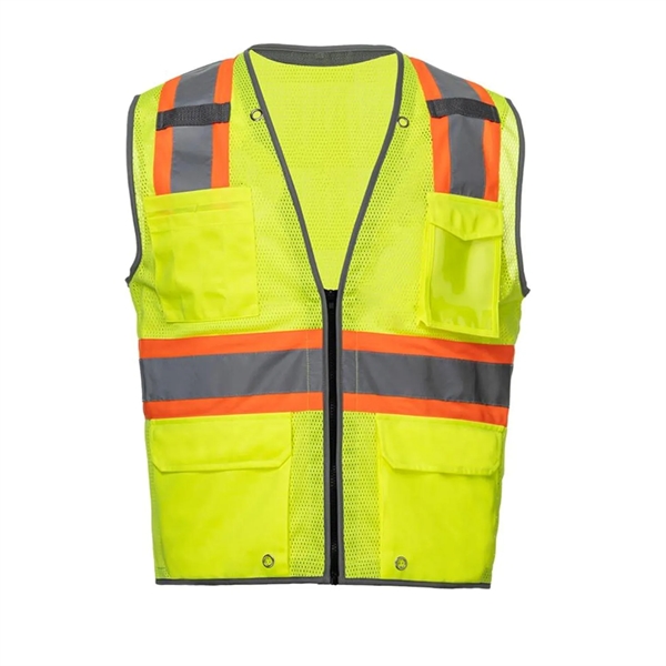 High Viz Reflective Piping-X Back Safety Mesh Zipper Vest - High Viz Reflective Piping-X Back Safety Mesh Zipper Vest - Image 4 of 7