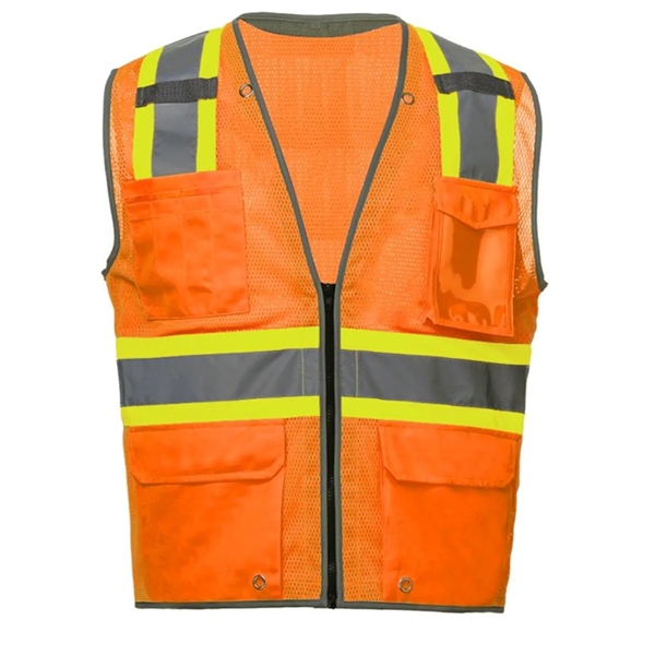 High Viz Reflective Piping-X Back Safety Mesh Zipper Vest - High Viz Reflective Piping-X Back Safety Mesh Zipper Vest - Image 5 of 7