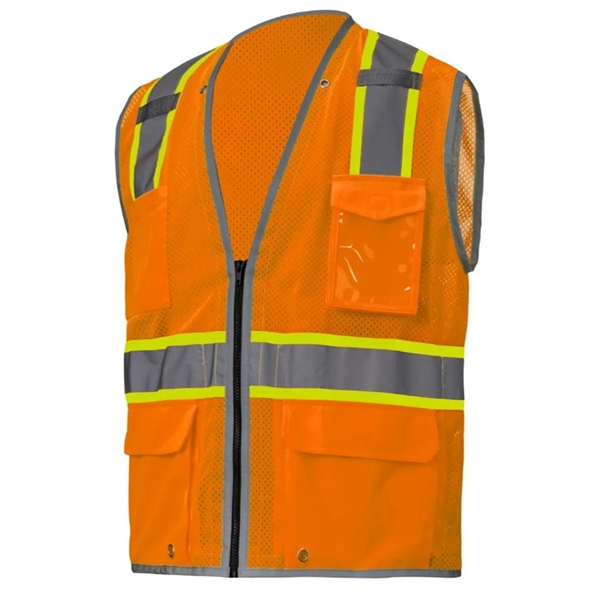 High Viz Reflective Piping-X Back Safety Mesh Zipper Vest - High Viz Reflective Piping-X Back Safety Mesh Zipper Vest - Image 6 of 7