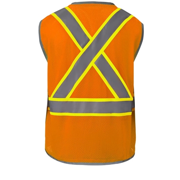 High Viz Reflective Piping-X Back Safety Mesh Zipper Vest - High Viz Reflective Piping-X Back Safety Mesh Zipper Vest - Image 7 of 7